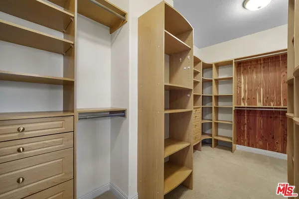 a view of walk in closet with empty racks