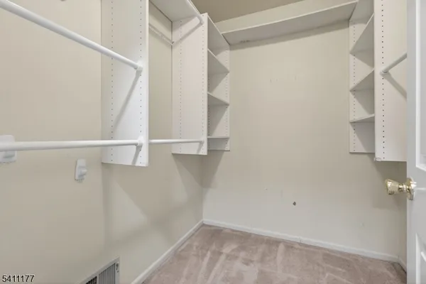 a view of walk in closet with empty racks
