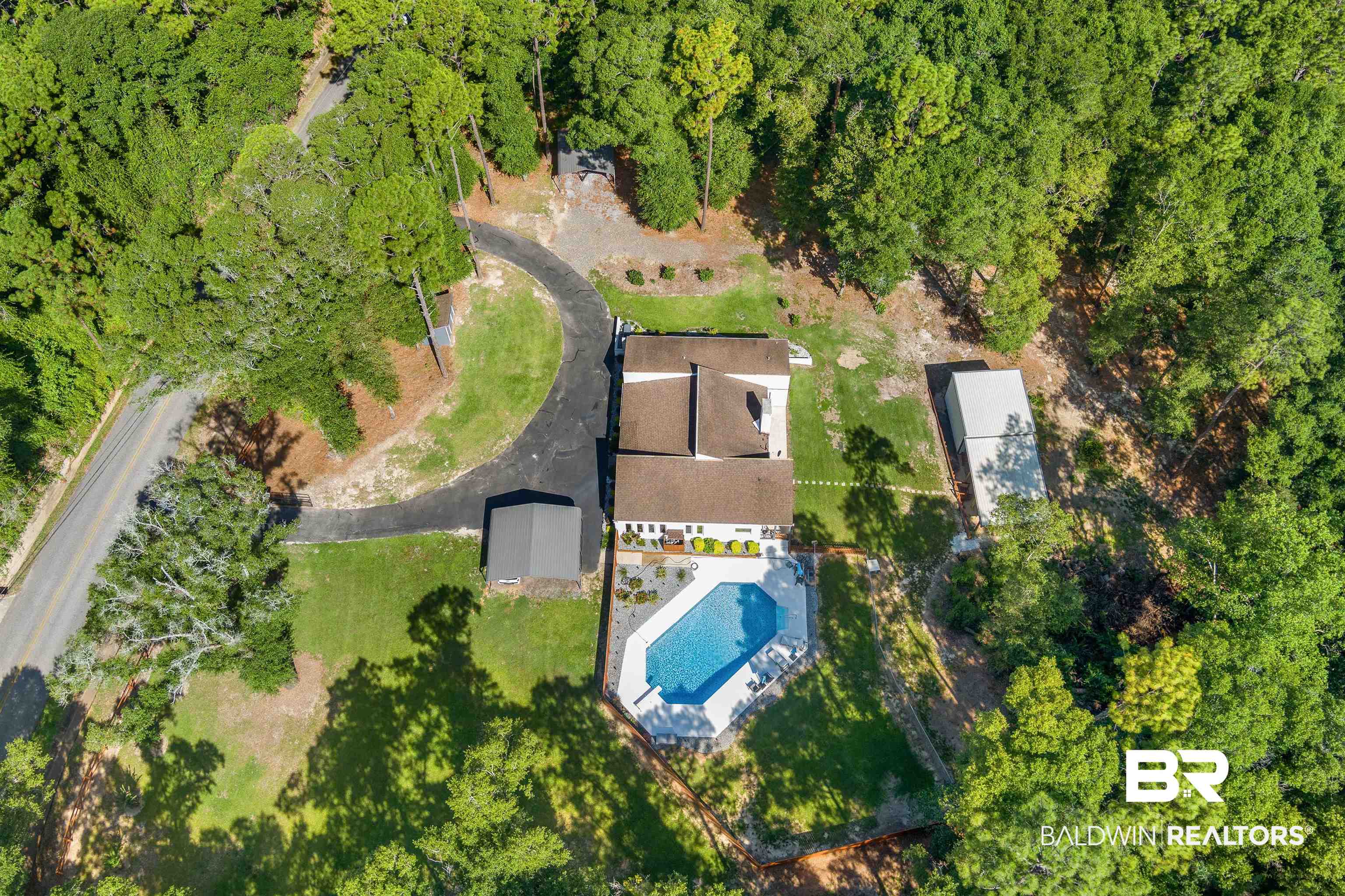 7912 Yorkhaven Road Mobile, AL 36695 - Photo 38 of 41 Aerial view of property and surrounding area with a pool