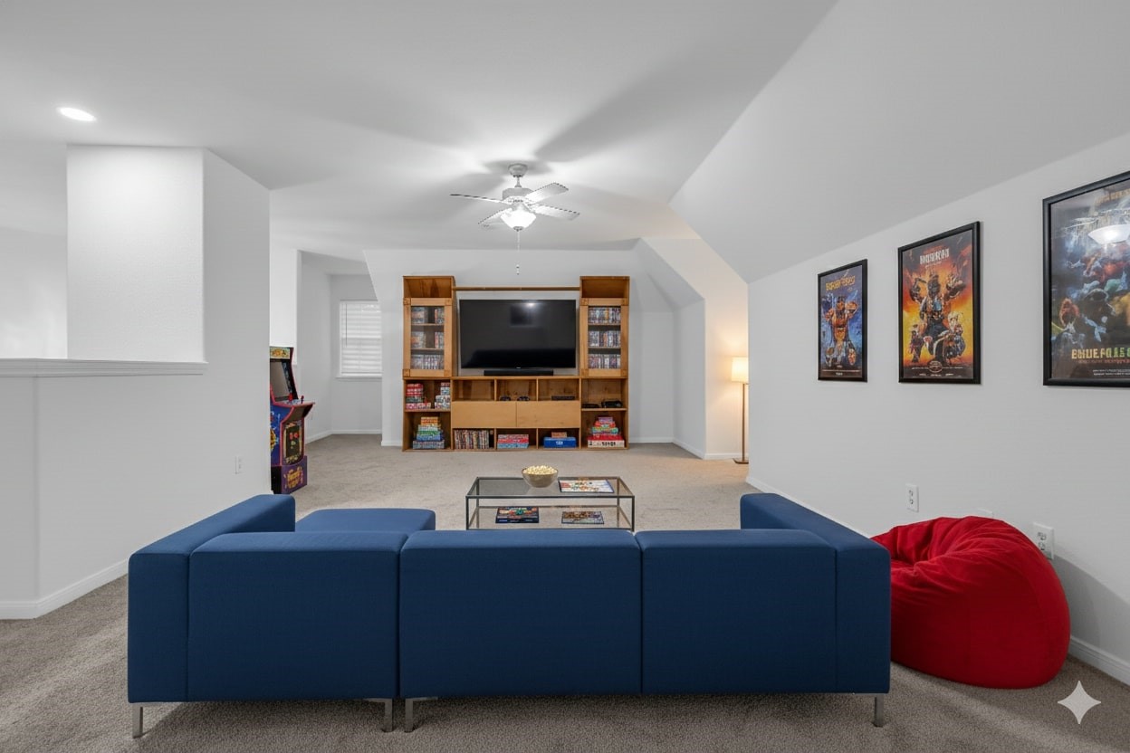 701 Ravensworth Drive Conroe, TX 77302 - Photo 12 of 14 a living room with furniture and a flat screen tv