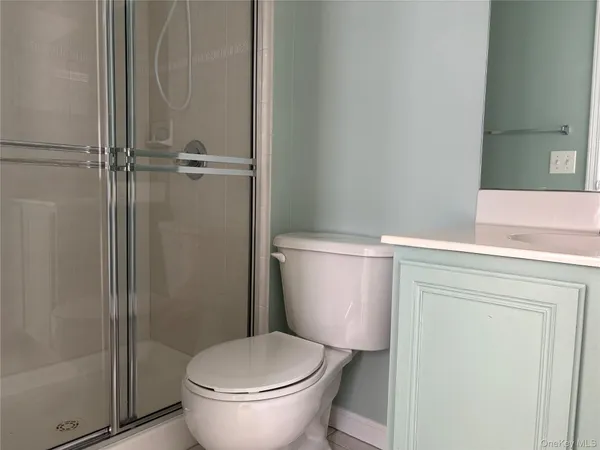 a white toilet sitting next to a shower