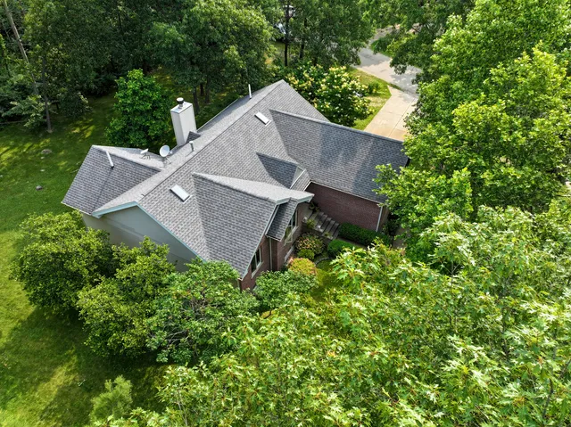 an aerial view of a house