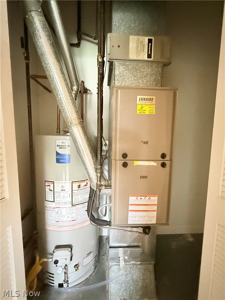603 South Raccoon Road, Unit 1 Austintown, OH 44515 - Photo 19 of 22 Dedicated utility closet housing a water heater and furnace, featuring galvanized ductwork and copper piping