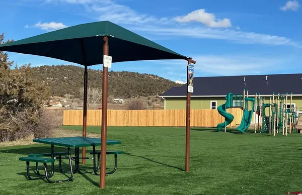 a view of a park with slide