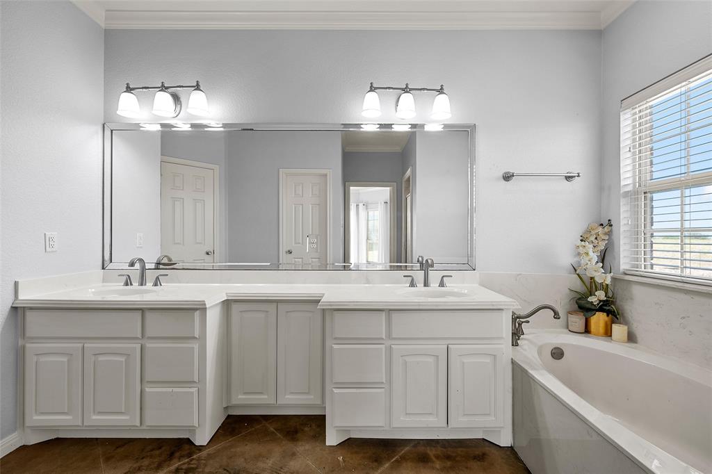 3696 Old Lorena Road Lorena, TX 76655 - Photo 17 of 27 Double vanity with white cabinetry and integrated sinks