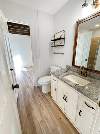 a bathroom with a bathtub