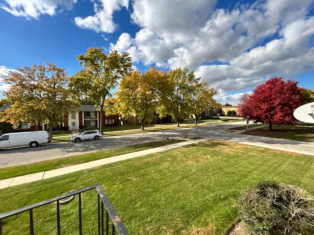 a view of yard with swimming pool and green space