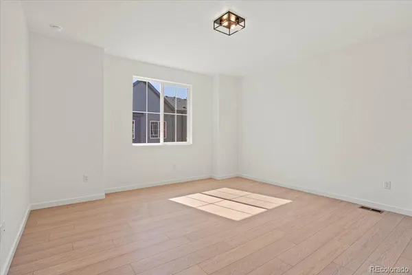 an empty room with a workspace