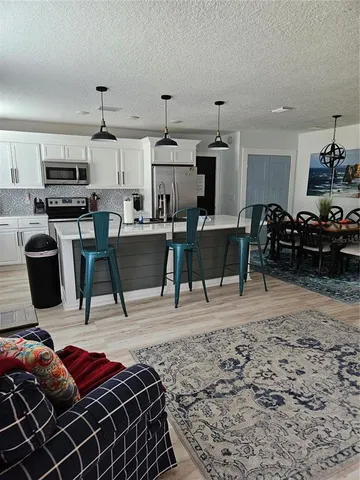a view of a dining area with furniture