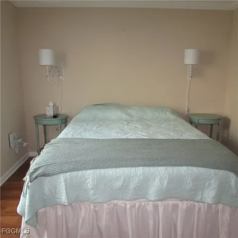 a bedroom with a bed