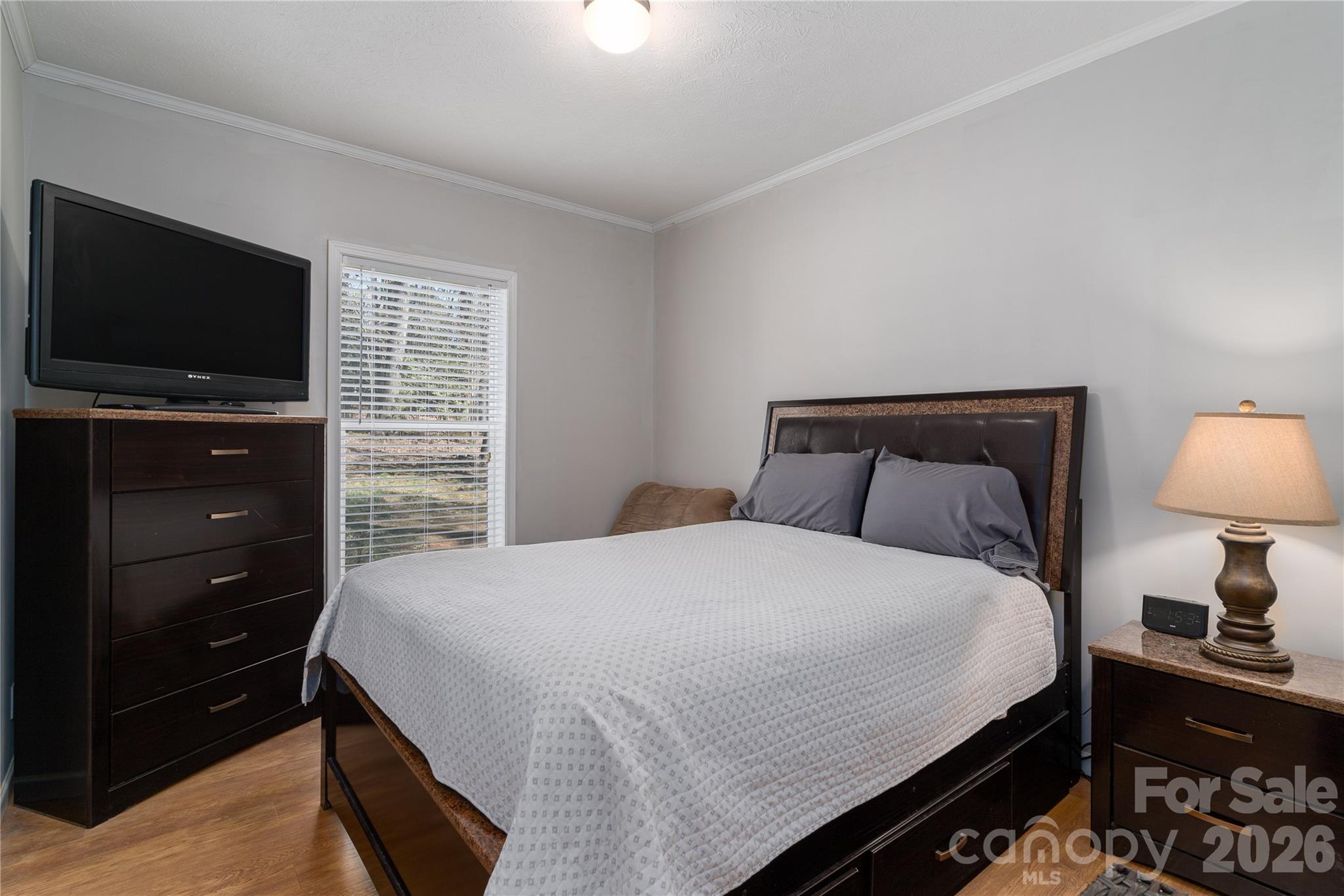 296 Stillwater Road Troutman, NC 28166 - Photo 20 of 33 a bedroom with a bed and a flat tv screen on dresser
