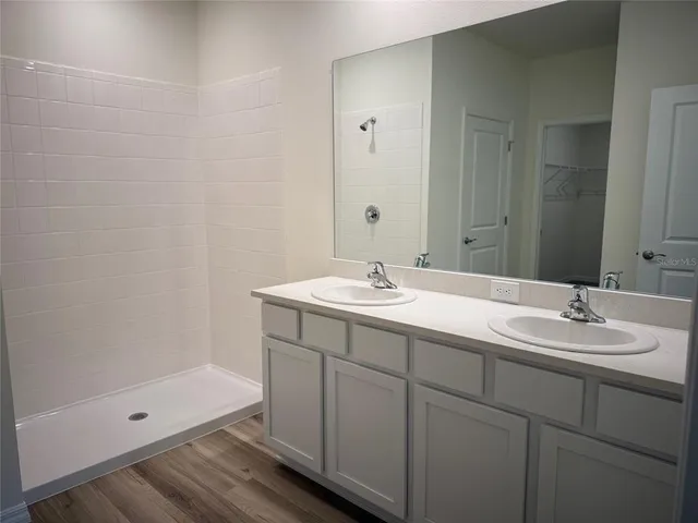 a bathroom with a bathtub