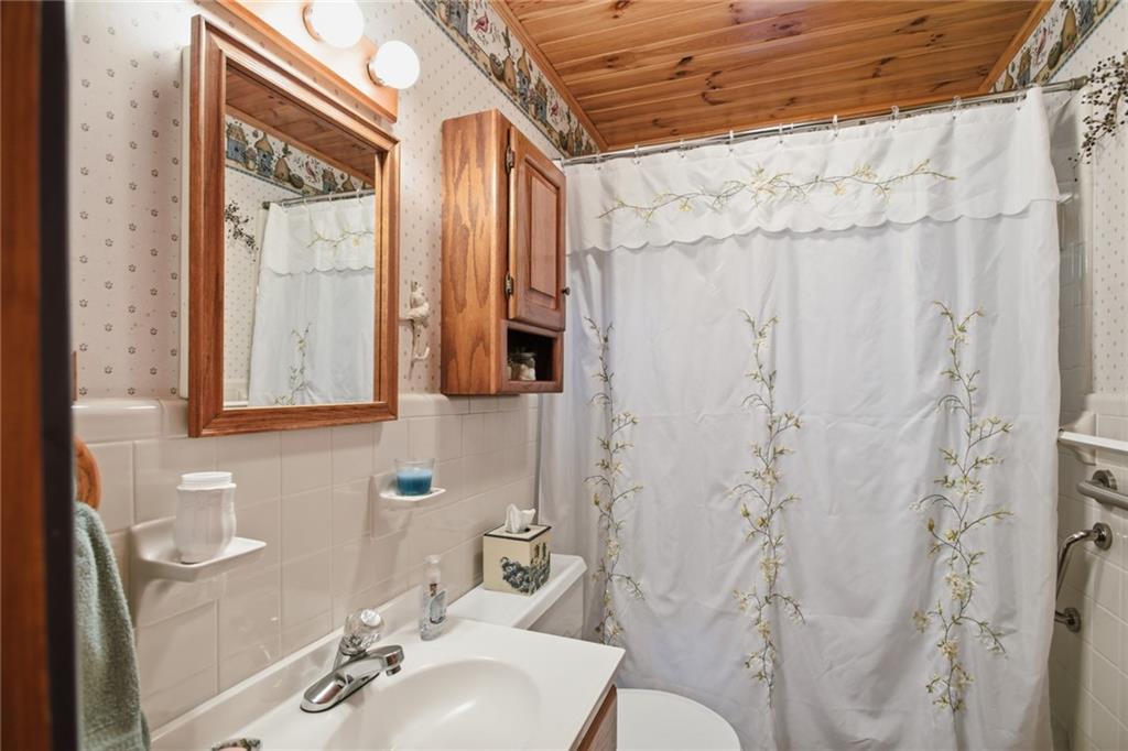 46 Spartan Lane Rabun Gap, GA 30568 - Photo 39 of 89 a bathroom with a sink mirror and a shower