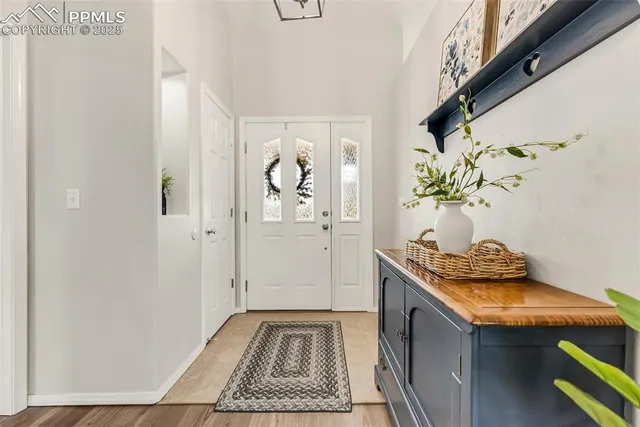 a room with table and window