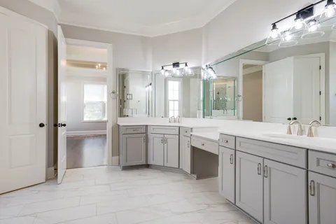 an aerial view of a house with outdoor space