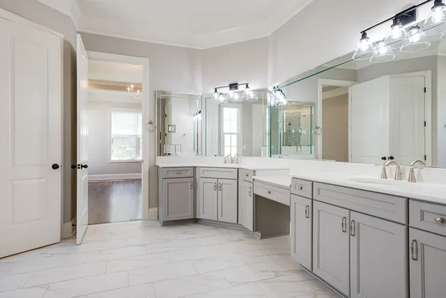 an aerial view of a house with outdoor space