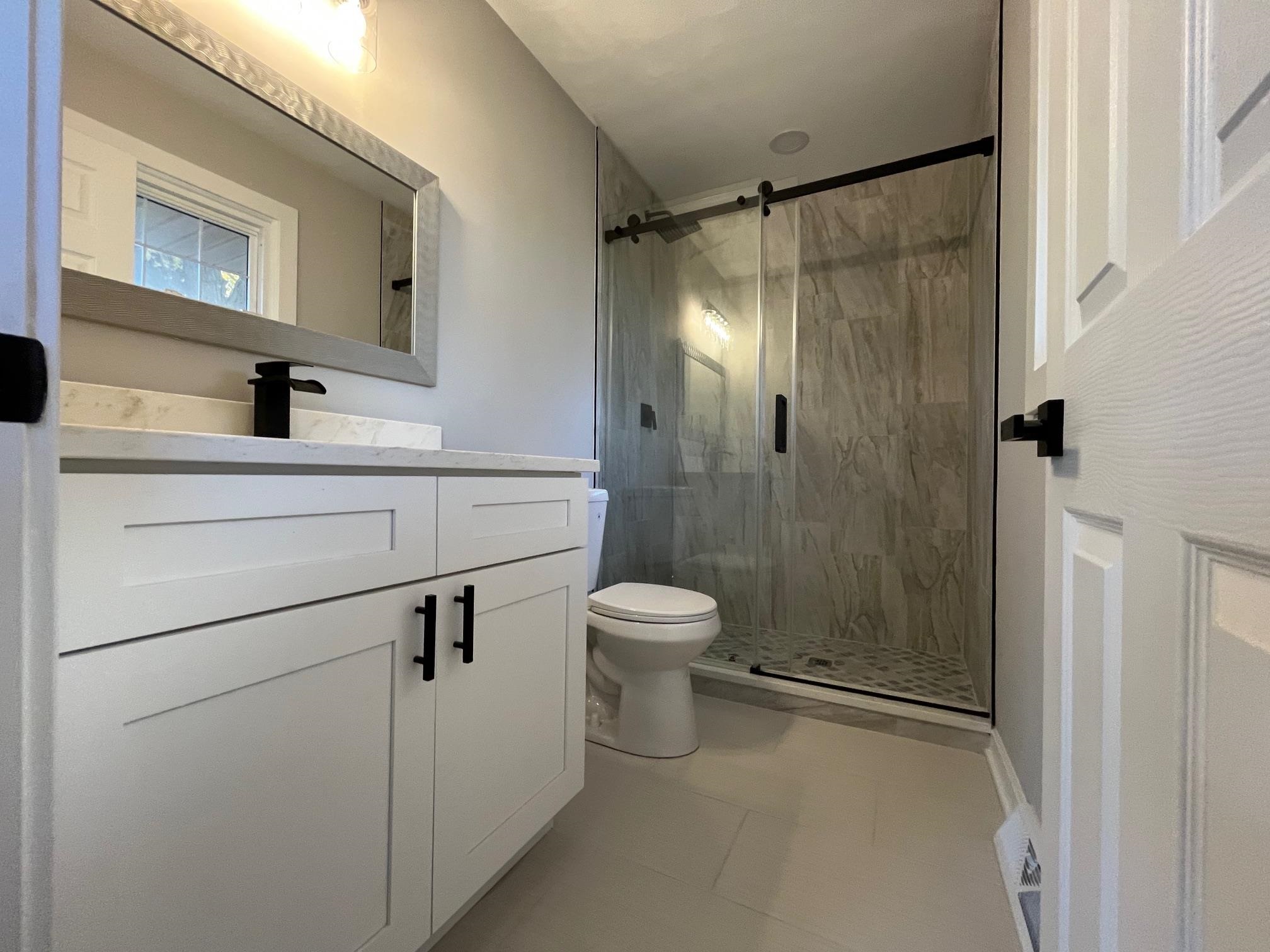 3606 Springwheat Street Rockford, IL 61114 - Photo 20 of 41 a bathroom with a shower a sink a toilet and mirror