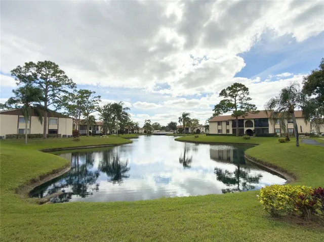 a lake view with a garden