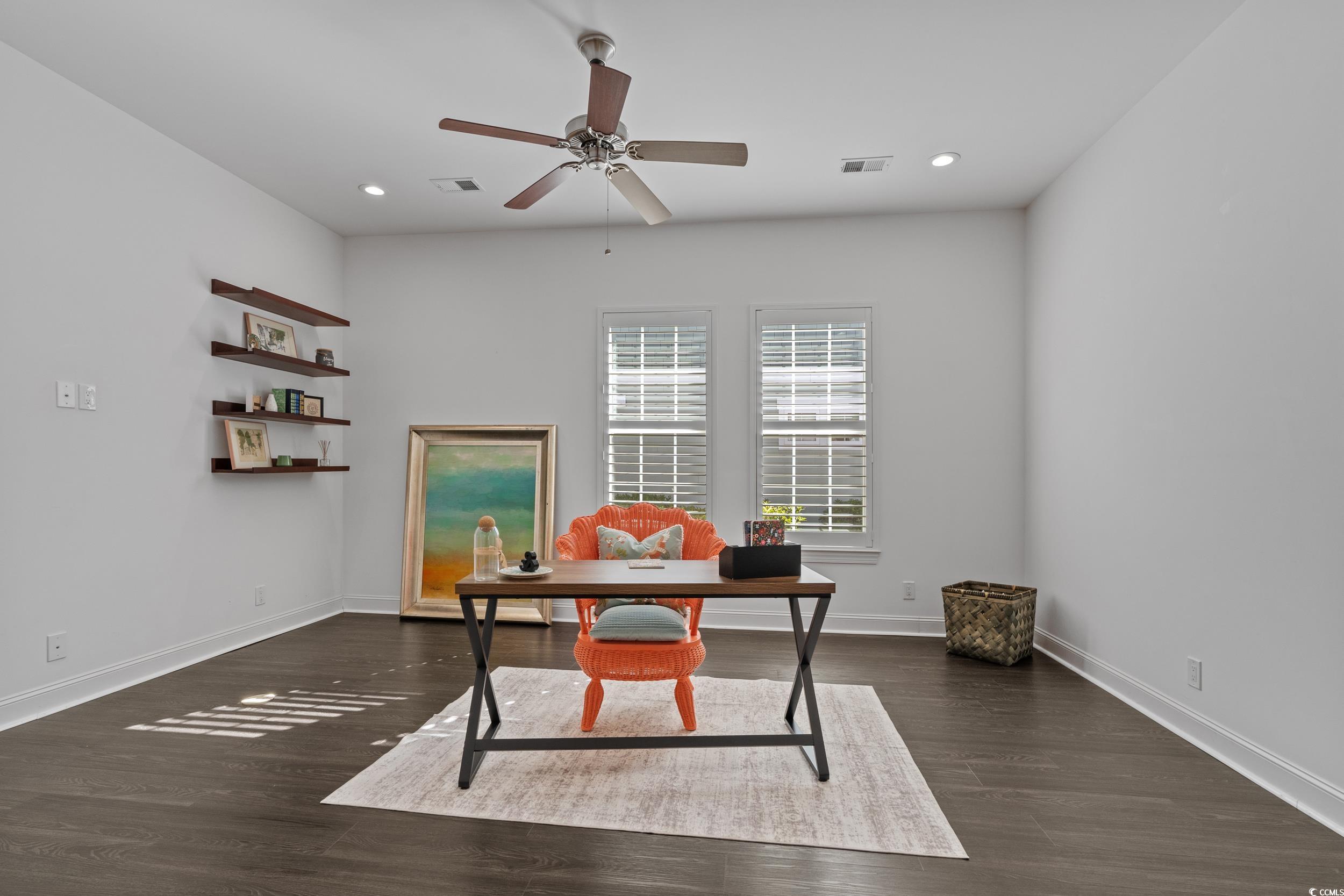 496 Starlit Way Myrtle Beach, SC 29579 - Photo 8 of 40 Home office with dark wood-style floors, a ceiling fan, and recessed lighting