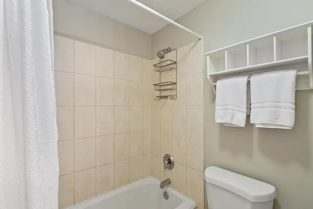a bathroom with a toilet and bathtub