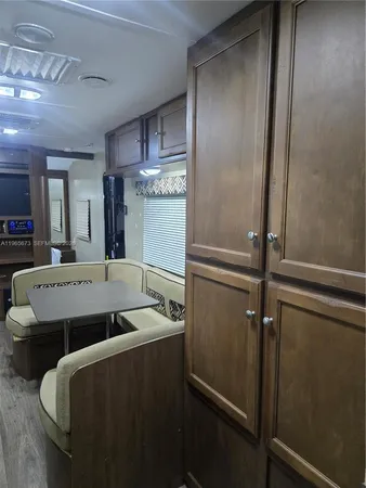 a view of a room with shelves