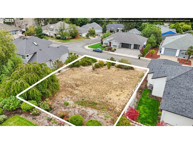 a view of a dry yard with trees in the background
