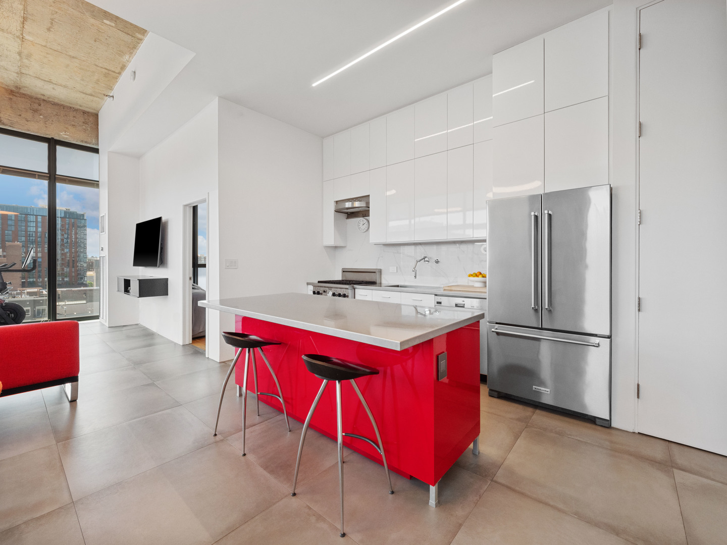 321 South Sangamon Street, Unit 905 Chicago, IL 60607 - Photo 5 of 36 a kitchen with stainless steel appliances granite countertop a refrigerator and a stove