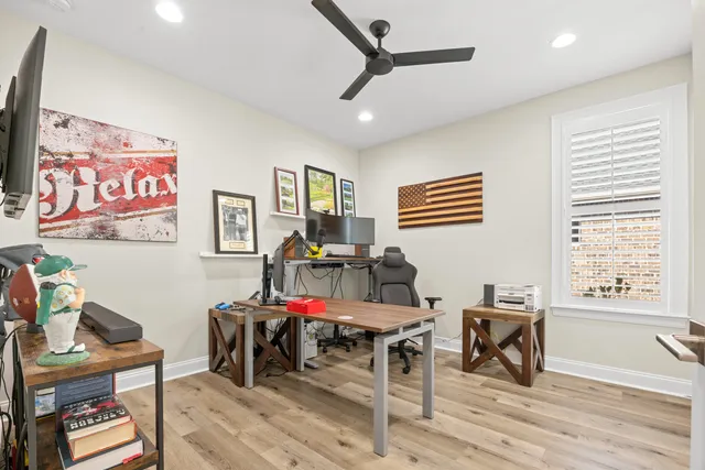 a spacious bathroom with a double vanity sink and a mirror