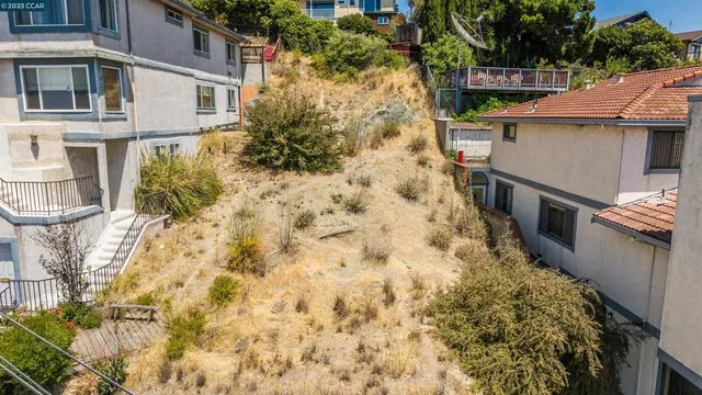 an aerial view of a house with a yard and large trees