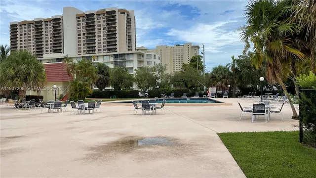 a view of a building with a patio