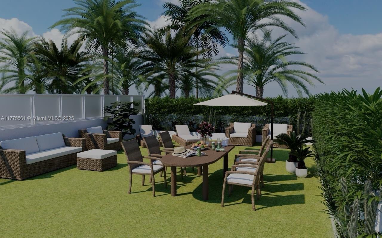 a view of a patio with swimming pool