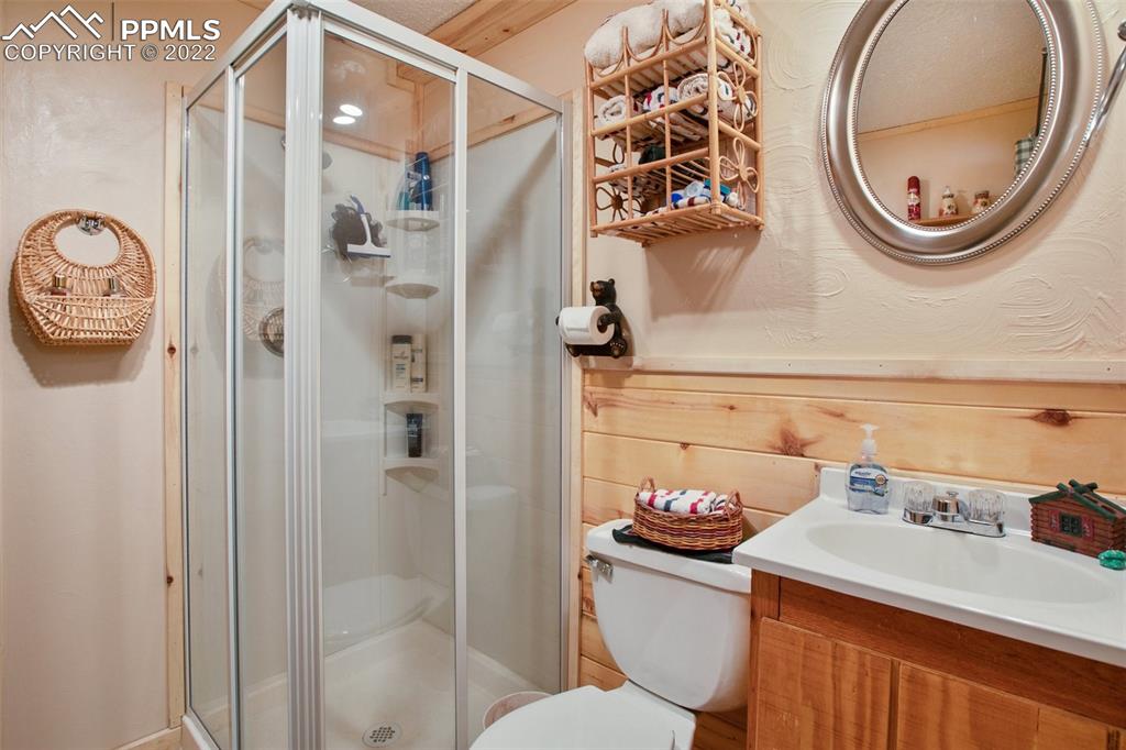 7199 Cedar Mountain Road Divide, CO 80814 - Photo 24 of 34 a bathroom with a sink toilet and shower