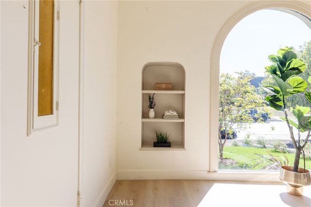 a view of a room that has a window in it