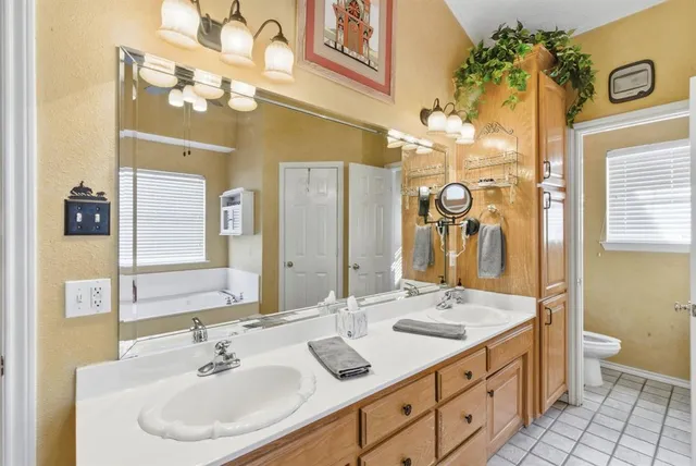 a bathroom with a sink double vanity and a mirror