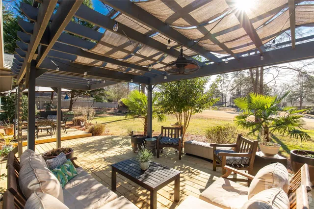 a building outdoor space with patio furniture