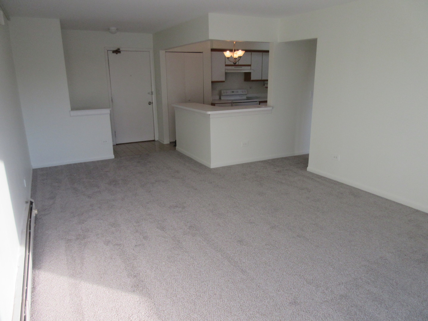 2214 South Goebbert Road, Unit 382 Arlington Heights, IL 60005 - Photo 7 of 9 a room with a refrigerator and white cabinets