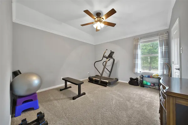 a view of a balcony with wooden floor