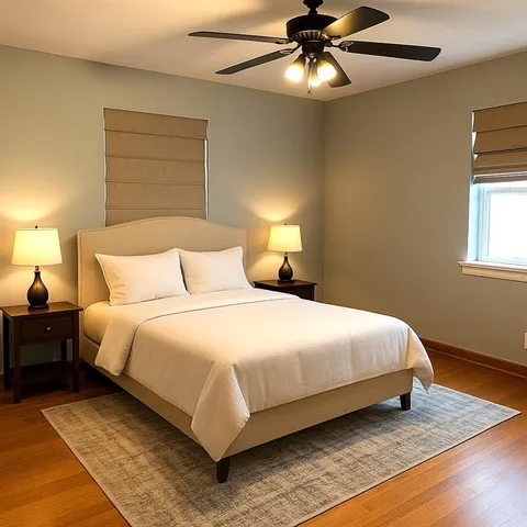 a bedroom with a bed and window