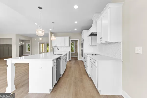 a view of a hallway with wooden floor and closet