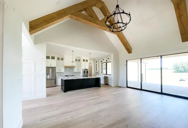 a view of large windows in a room