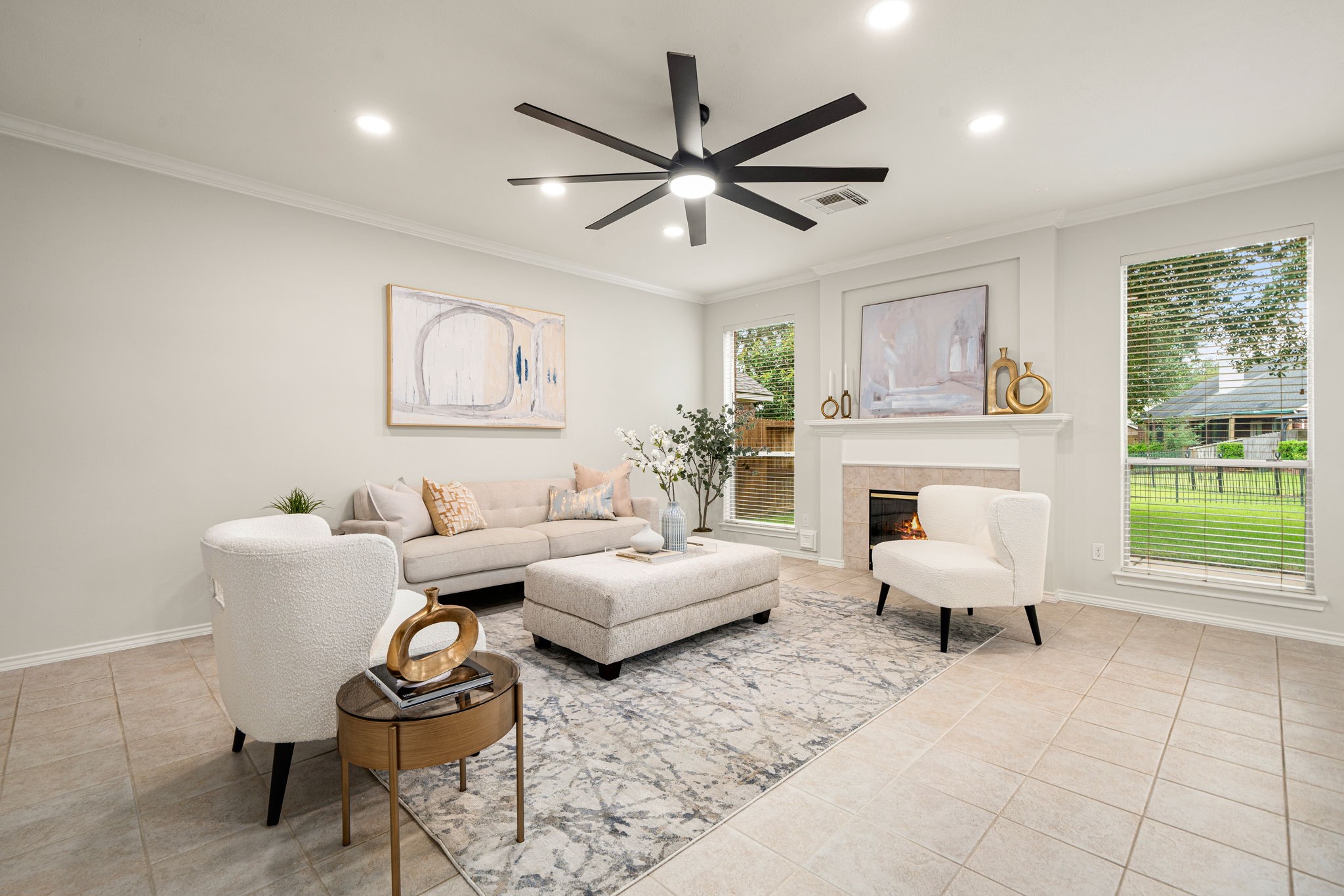 22 Crestview Trail Houston, TX 77082 - Photo 7 of 39 a living room with furniture and a fireplace