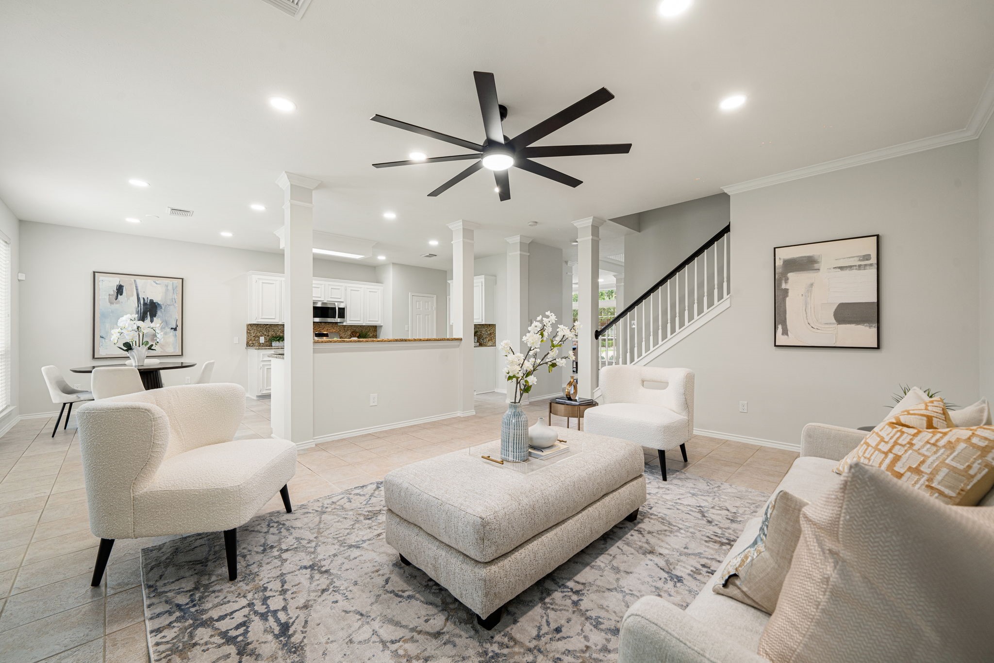 22 Crestview Trail Houston, TX 77082 - Photo 8 of 39 a living room with furniture and a view of kitchen