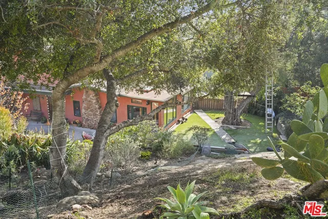 a view of a patio with a table chairs and a potted plant