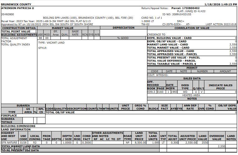 Lot 69 New Hanover Road Southport, NC 28461 - Photo 7 of 12 Tax appraisal card