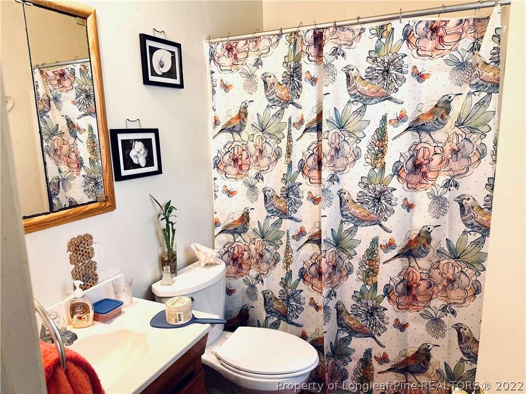 7405 Southgate Road Fayetteville, NC 28314 - Photo 13 of 16 a white toilet sitting next to a shower curtain