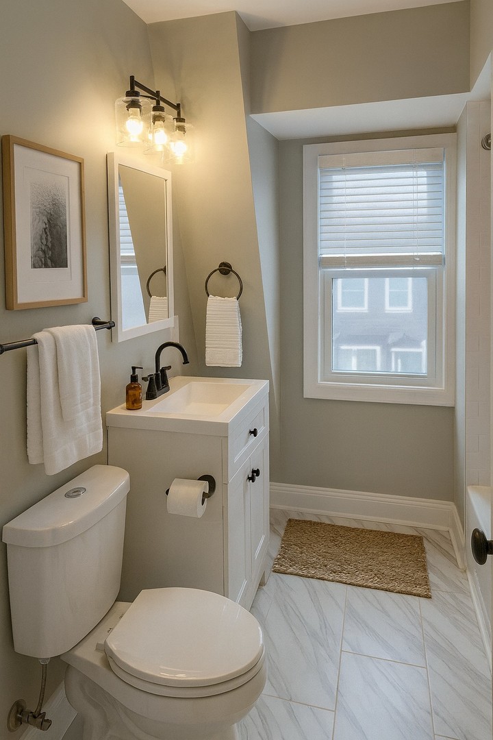 5657 North Parkside Avenue Chicago, IL 60646 - Photo 7 of 29 a bathroom with a toilet sink and mirror