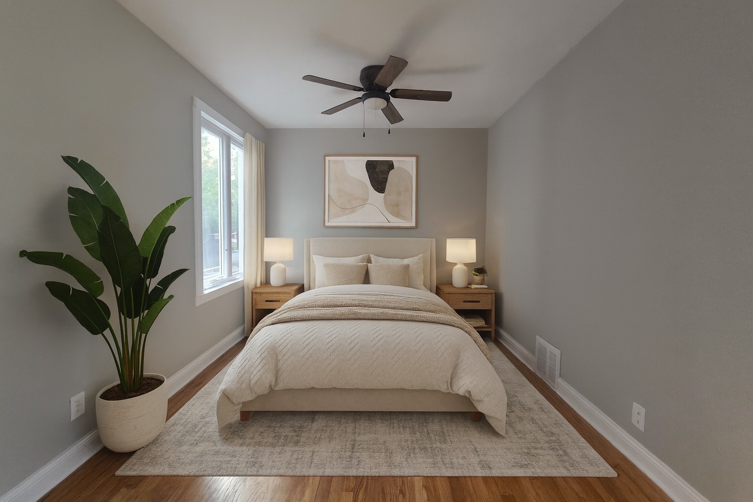 5657 North Parkside Avenue Chicago, IL 60646 - Photo 8 of 29 a bedroom with a large bed and a potted plant