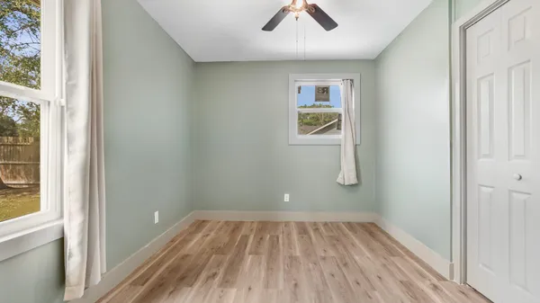 a view of a small space with a window