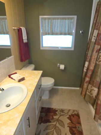 a bathroom with a sink toilet and window
