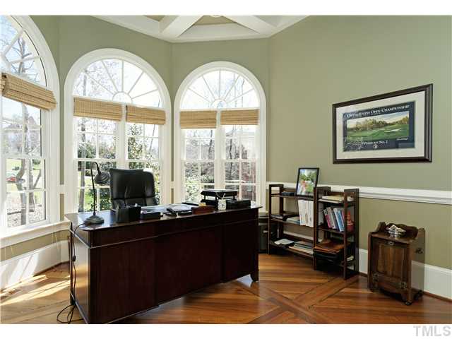 1001 Salcomb Lane Raleigh, NC 27614 - Photo 13 of 25 Private study/office with loads of natural light, coffered ceiling, built-in bookcases, glass french door access of main staircase landing area.